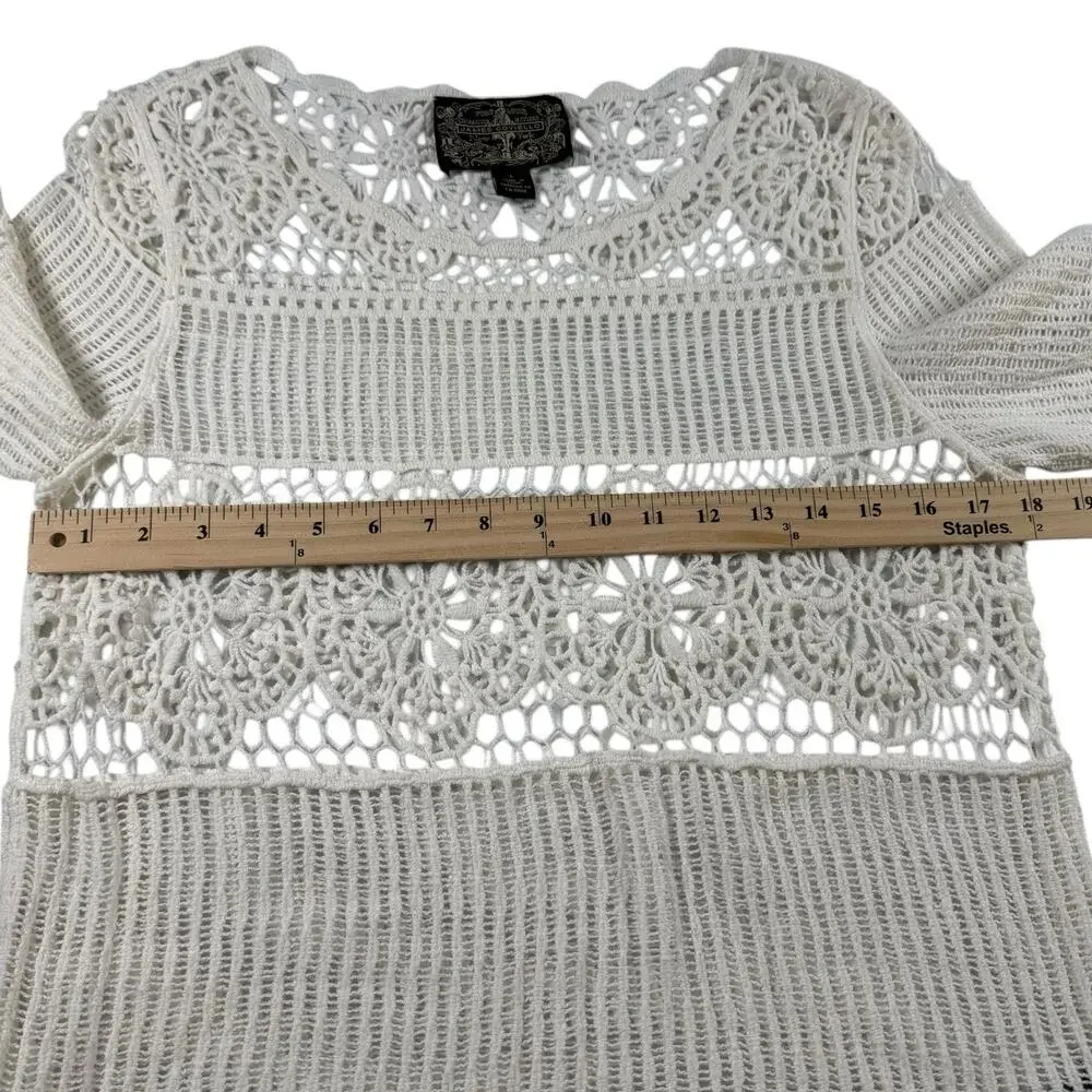 James Coviello Anthropologie Crochet Lace Top Boho Ivory Size L